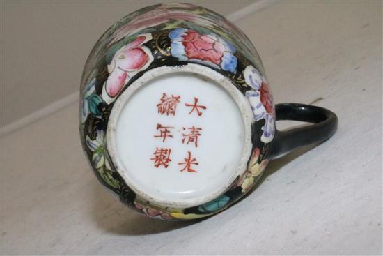 A Chinese millefleur black ground cup and saucer, Guangxu mark and period (1875-1908), saucer 11cm